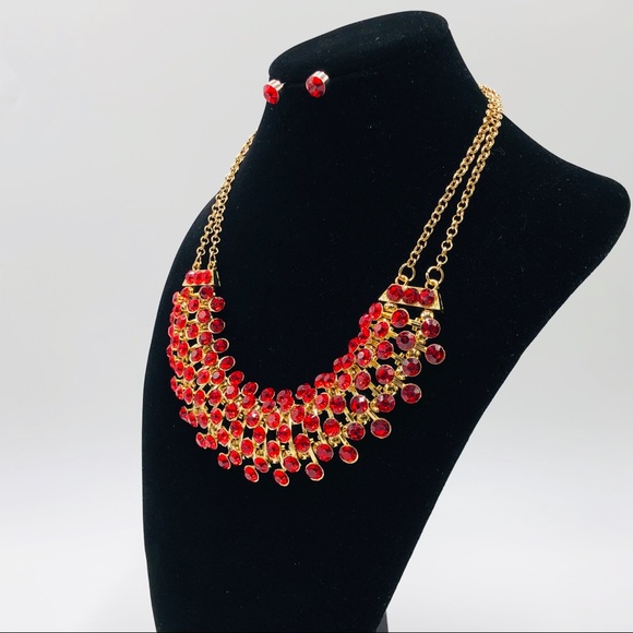 🆕 Ruby Statement Necklace Set - Picture 11 of 12